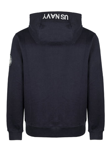 HALF ZIPPER HOODIE IN BRUSHED FLEECE   NAVY BLUE